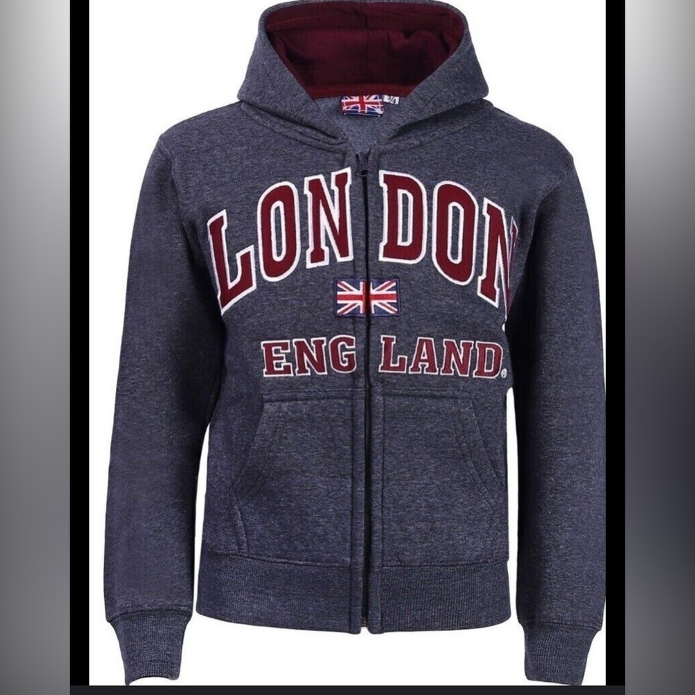 London England Hoodie kids youth Sweat Jacket Union Jack Age 9/10